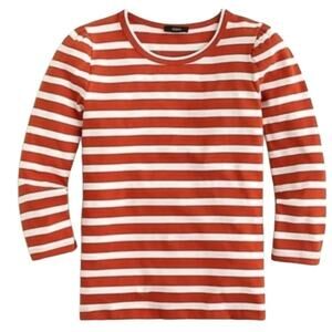 J. Crew striped puff sleeve top 3/4 Sleeve Rusty Orange/ White Size S
